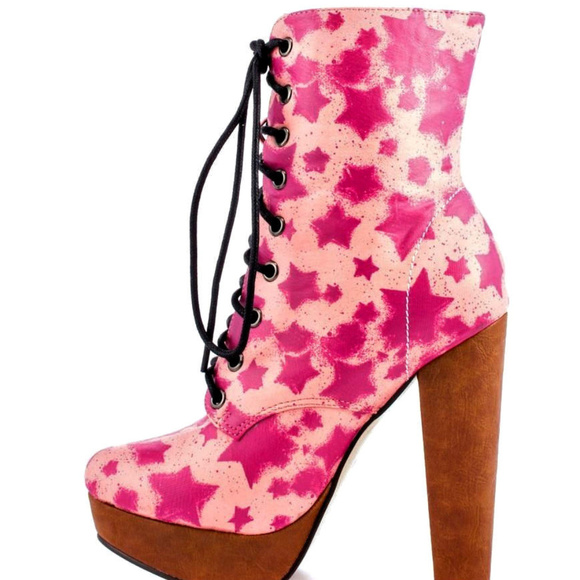 StarShip PLATFORM Lace Up BOOT STAR Boot Wood Heel - Picture 6 of 8